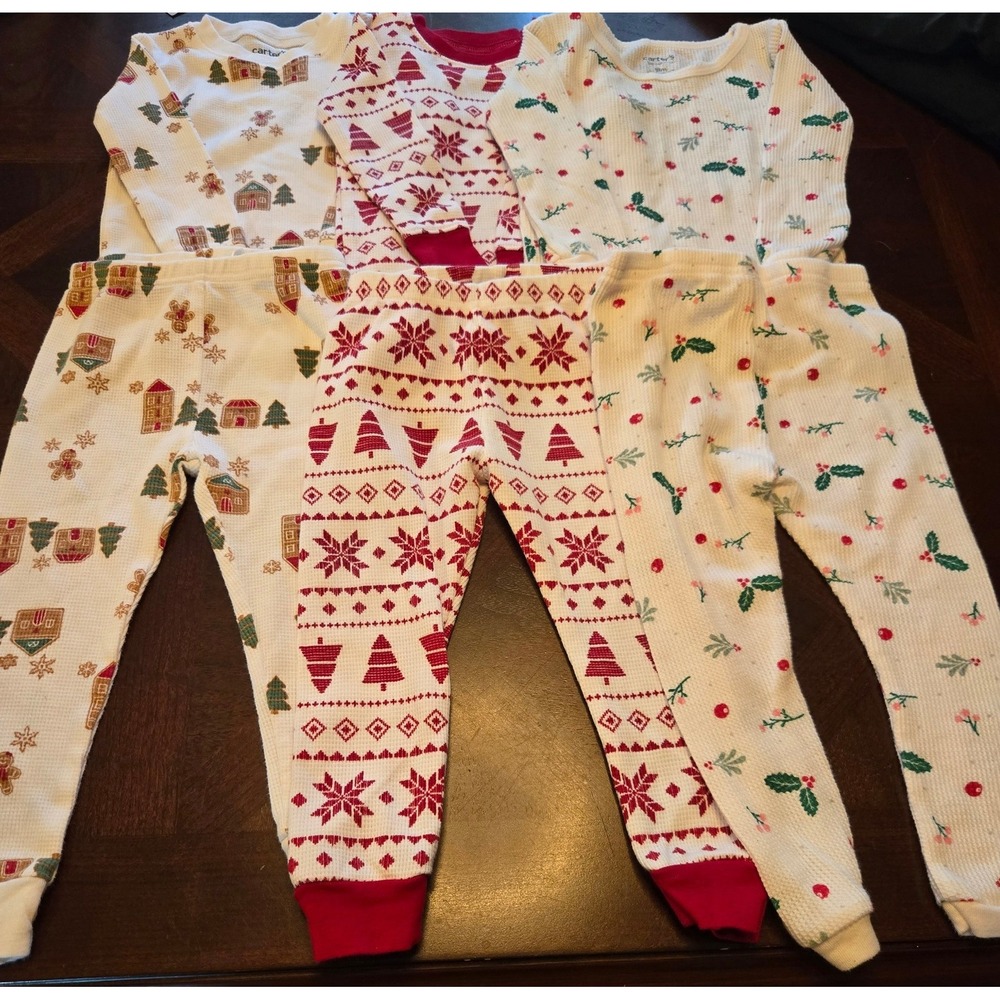 Carters Child of Mine 18M Christmas Pajamas Thermal Waffle Knit 3 Sets 6pc Lot
